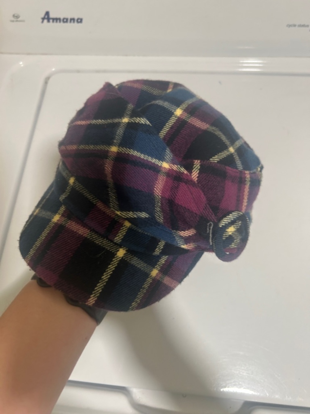 Plaid women’s Hat in Navy and Purple with Side Buckle